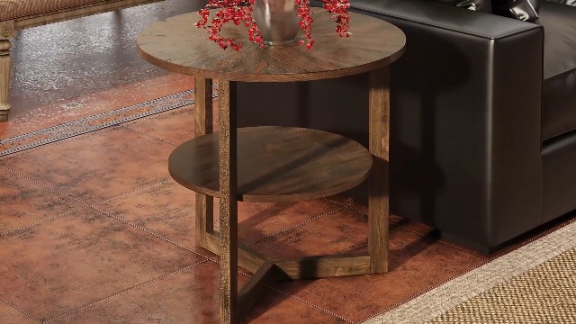 Large Round End Table with Storage Shelf, 25.2